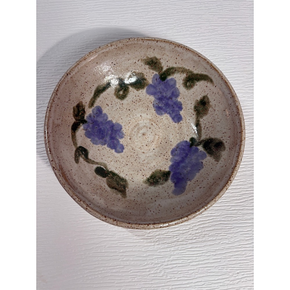 Vintage Handcrafted Pottery Grape Bowl Signed 1998 Stoneware 8.5 Inch S0061